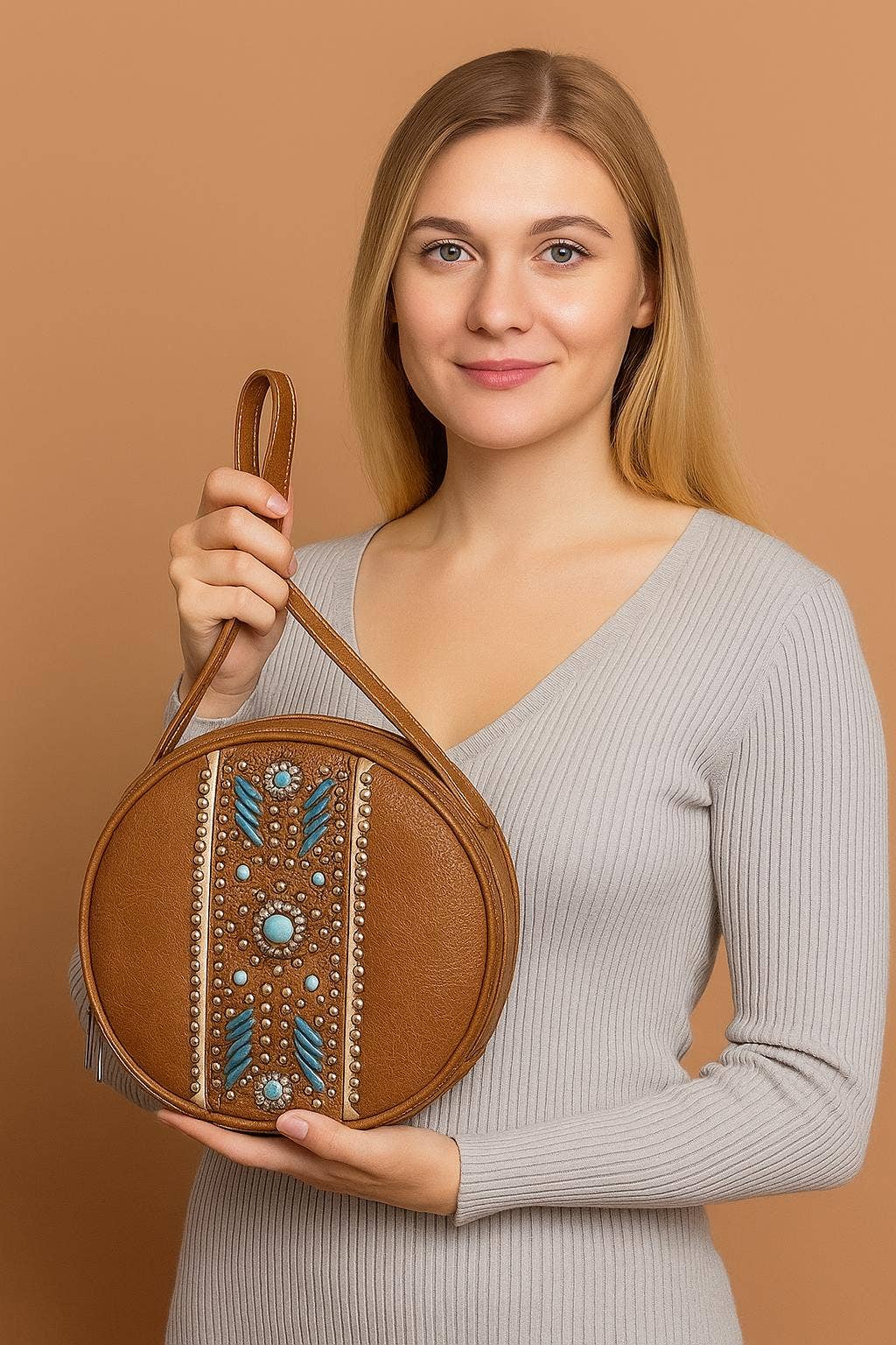 Brown and Turquoise barrel bag