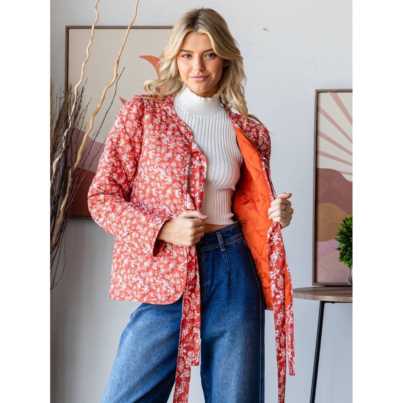 Floral Quilt Front Ribbon Jacket