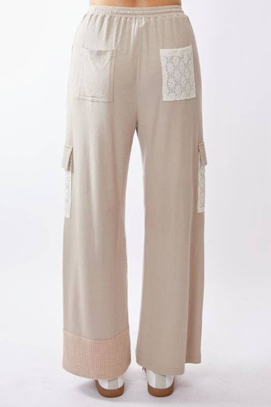 Lace Patchwork Knit Wide-Leg Cargo Pants