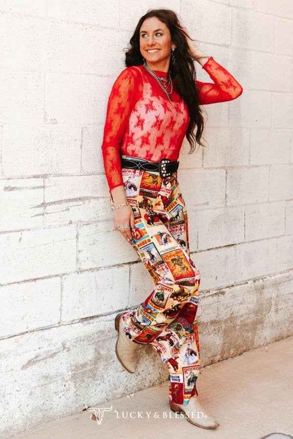 Red Lace Long Sleeve Stretch Top