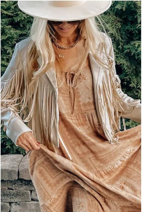 Long Sleeve Faux Suede Tassel Jacket TOPW1777