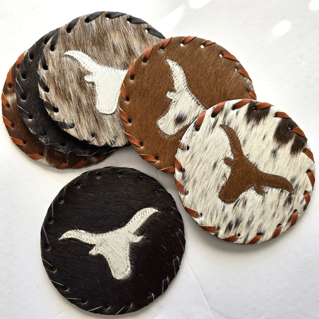 Large Cowhide Hair-on Coaster -  Bull Theme Western Decor
