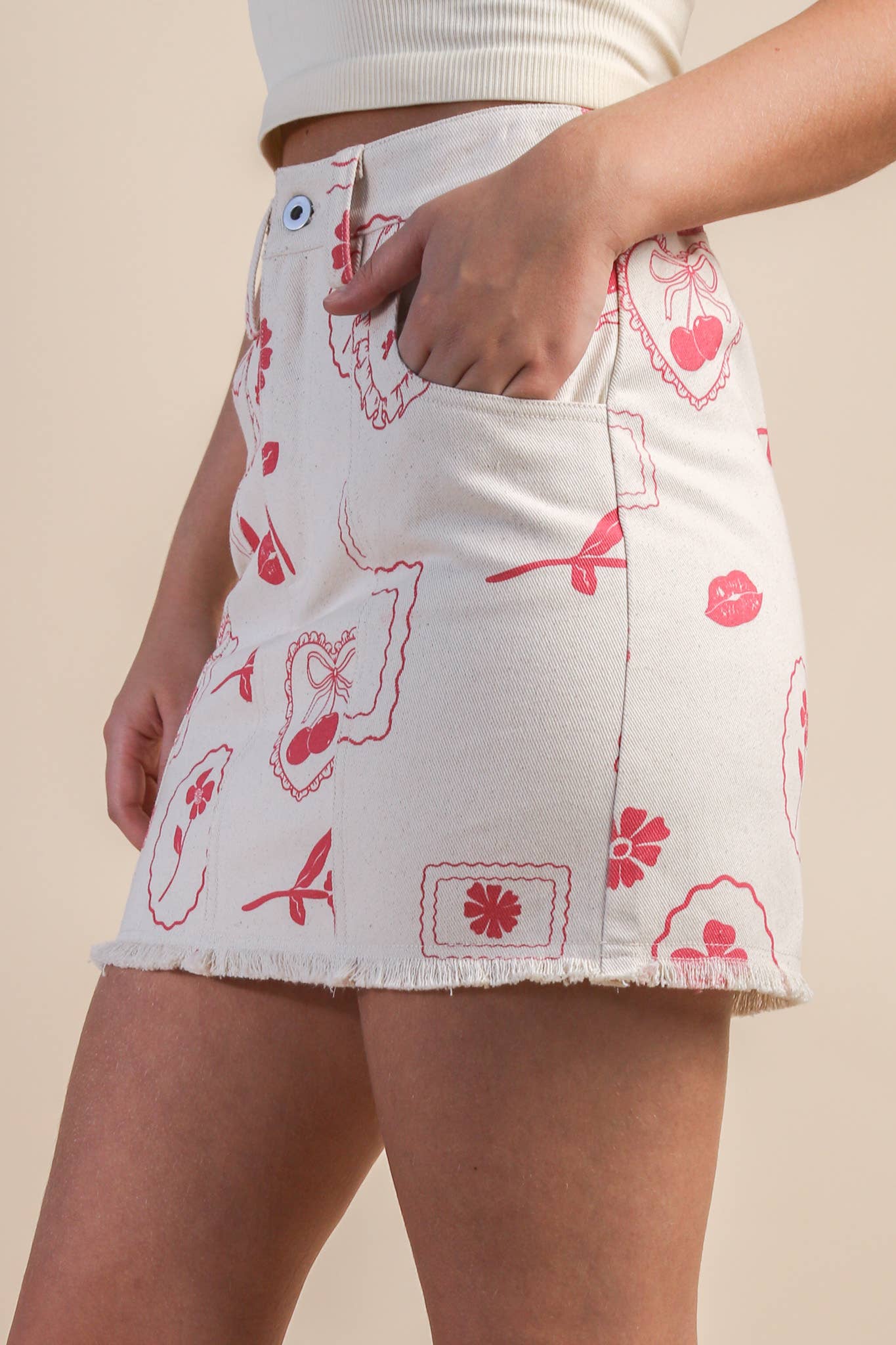 Back Elastic Graphic Mini Skirt