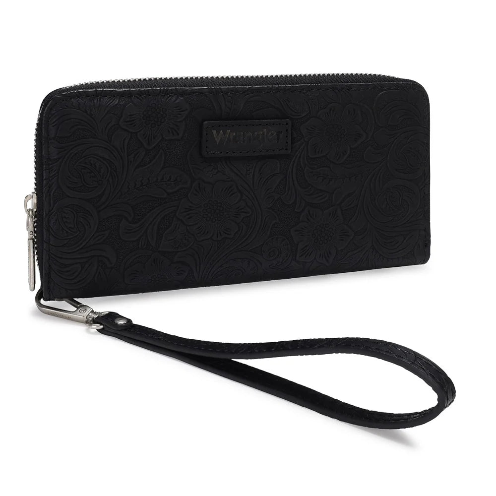 Wrangler Floral Tooled Wristlet RFID Wallet - Black