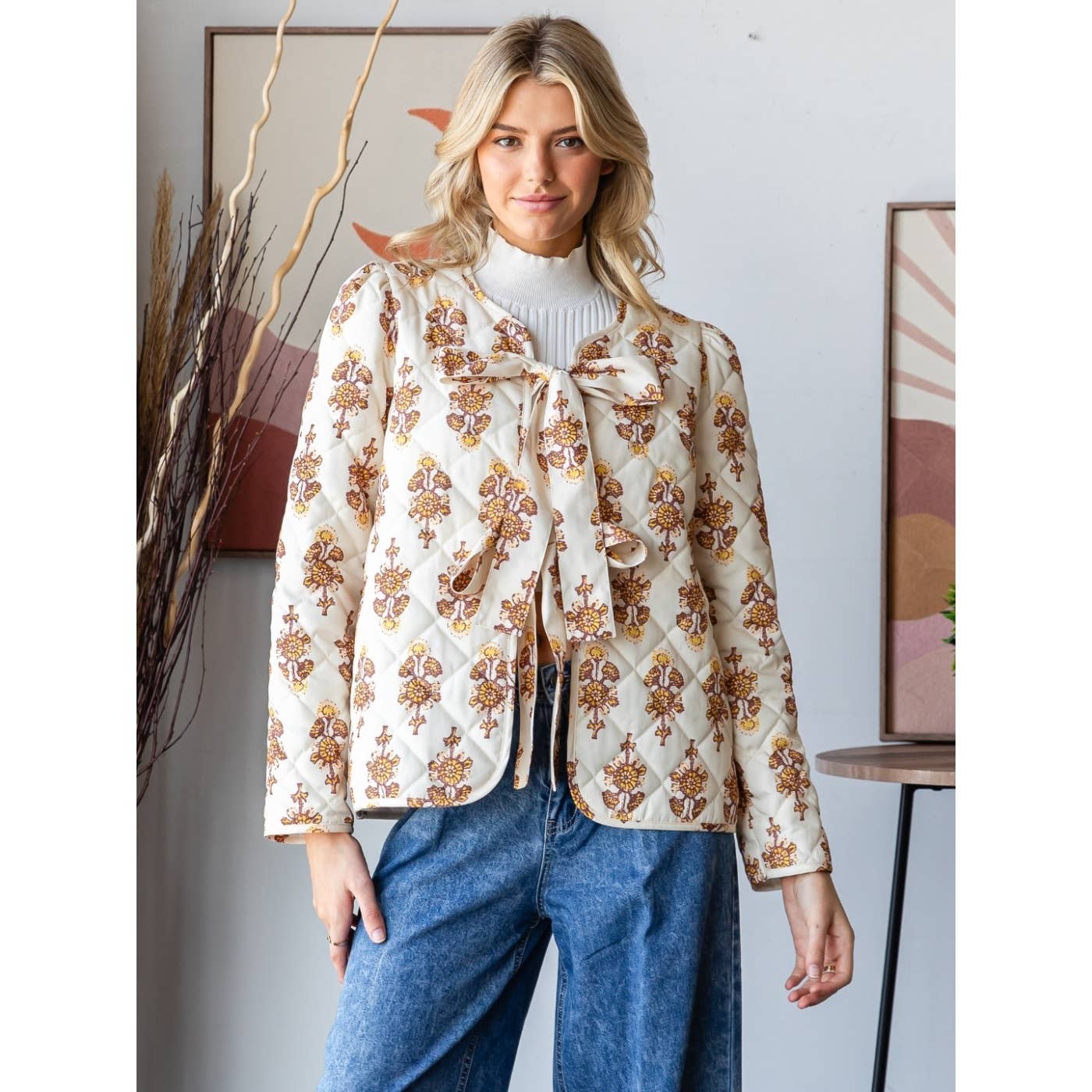 Floral Quilt Front Ribbon Jacket