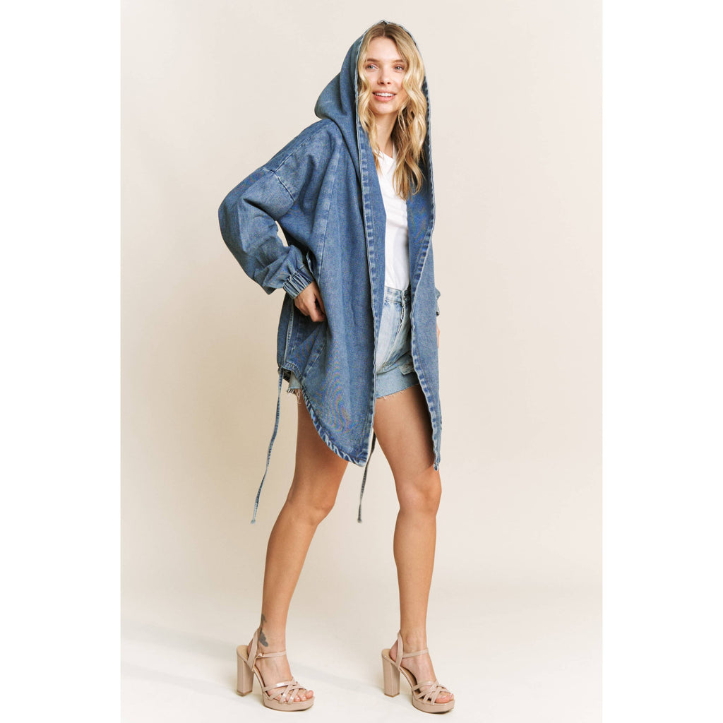 VINTAGE DENIM WASHED HOODED COAT SHACKET