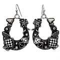 Horseshoe Checkered Print Poker Billiards Western Earrings