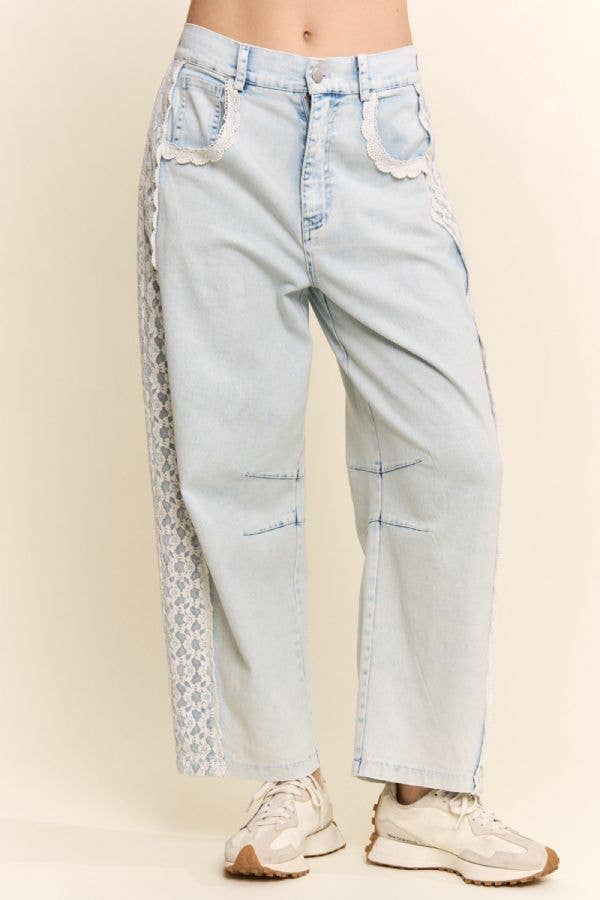 High-Waist Lace-Trim Baggy Jeans