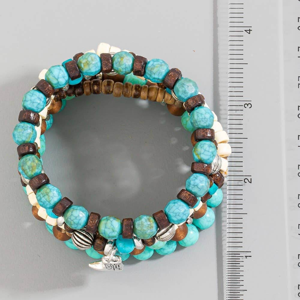 Assorted Western Charms Wooden Beads Bracelet Set