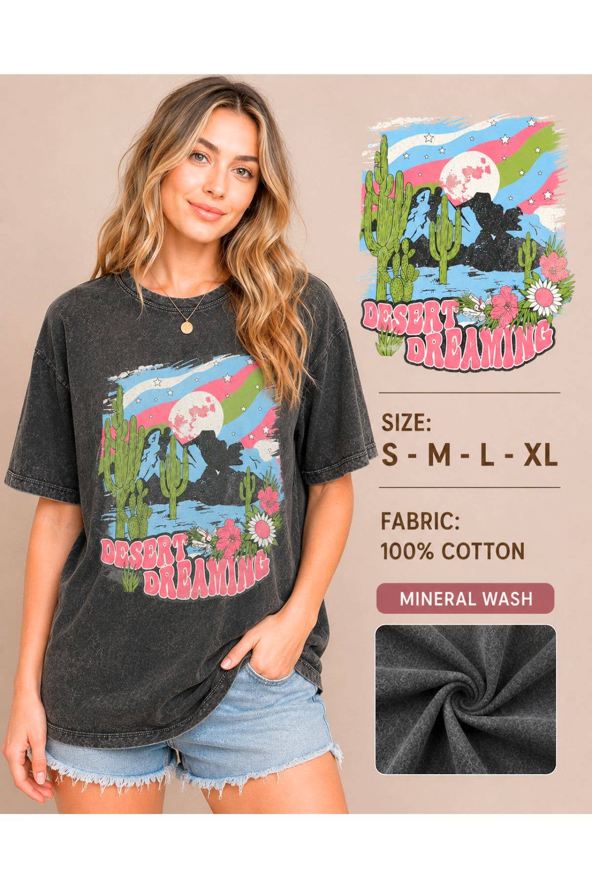 100% Cotton Mineral Washed Vintage Western Tee Shirts RB-04