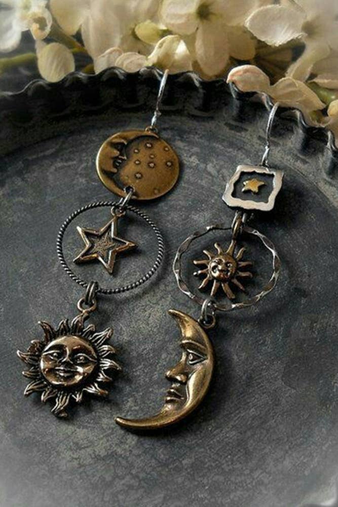 Moon Sun Metal Earrings