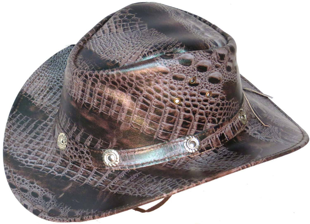 Genuine Leather Hat with Crocodile Design