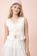 Lace Hem Front Tie Sleeveless Blouse Top