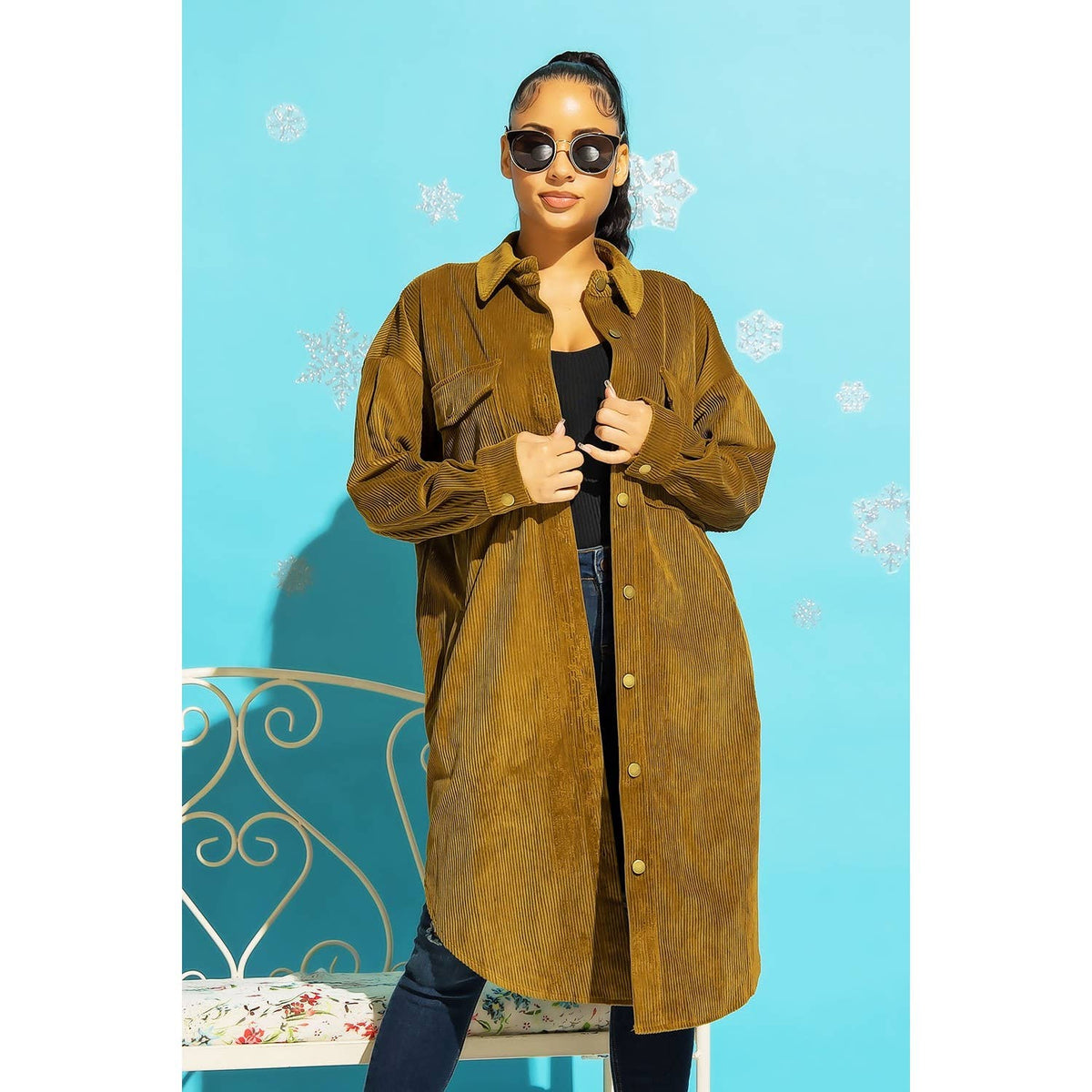 LONG CORDUROY BUTTON DOWN SHIRT JACKET SHACKET