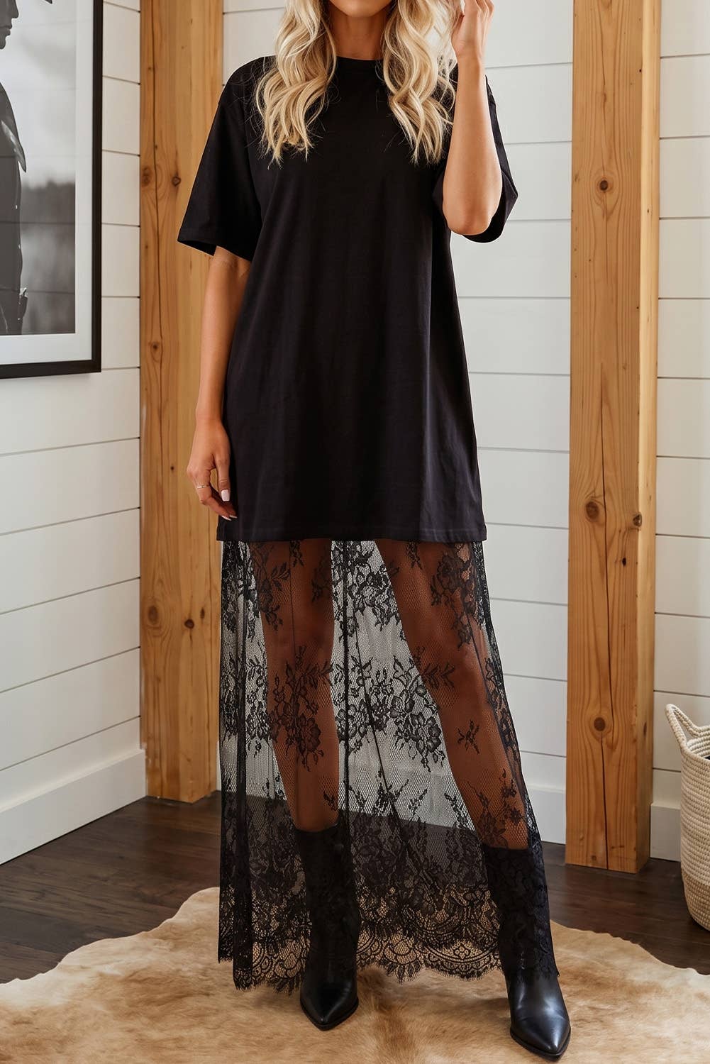 Summer High Waist Lace Sandalwood Long dress