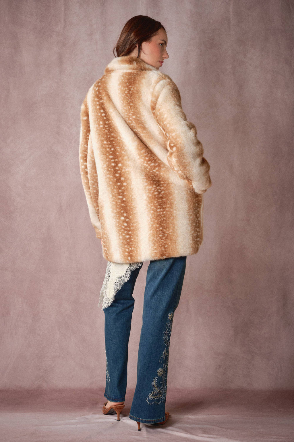 Deer Print Faux Fur Coat