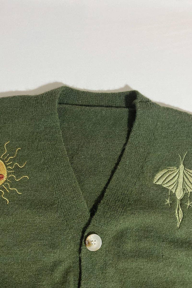 Celestial Patterned Button-Up Cardigan