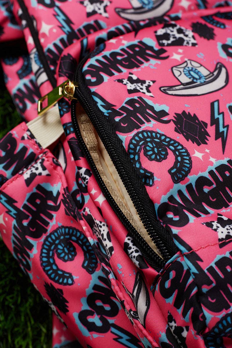 Cowgirls printed pink diaper bag.