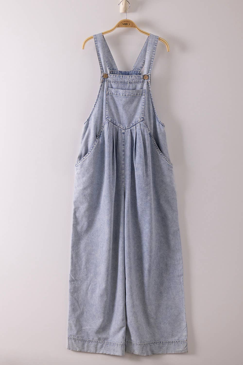 VERY JEAN Washed Chambray Casual Wide Leg Jumpsuit