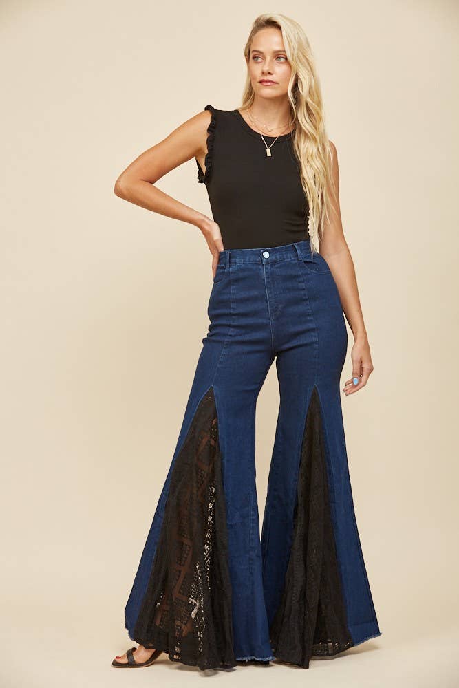 LACE DETAIL WIDE LEG JEANS 2481PIB DK DENIM RESTOCK