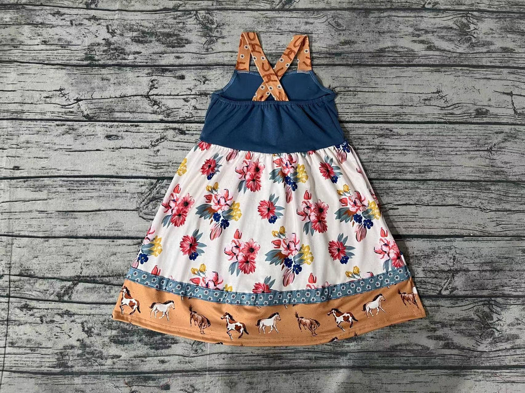 Baby Girls Western Horse Flowers Knee Length Dress