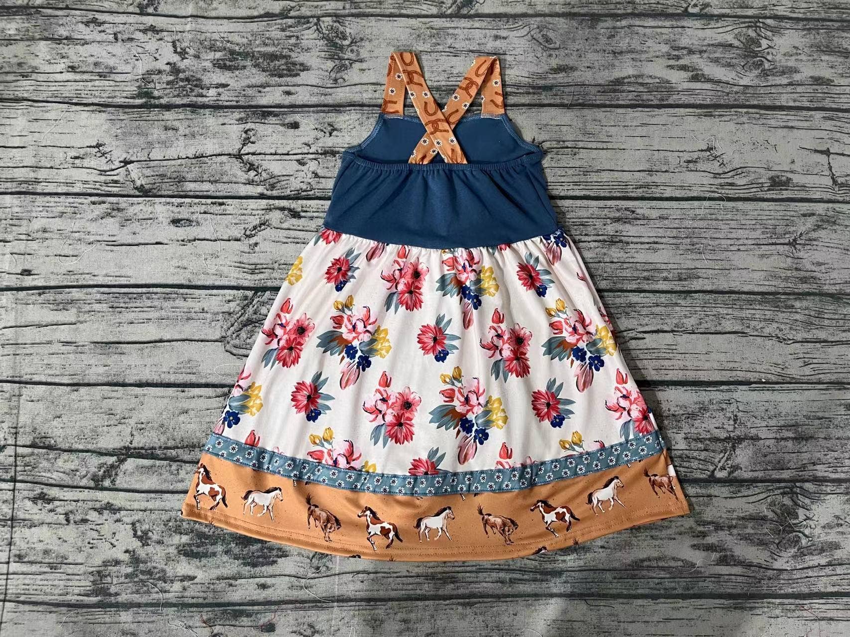 Baby Girls Western Horse Flowers Knee Length Dress