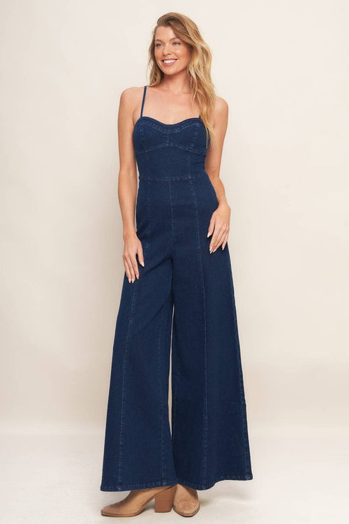 A washed denim jumpsuit