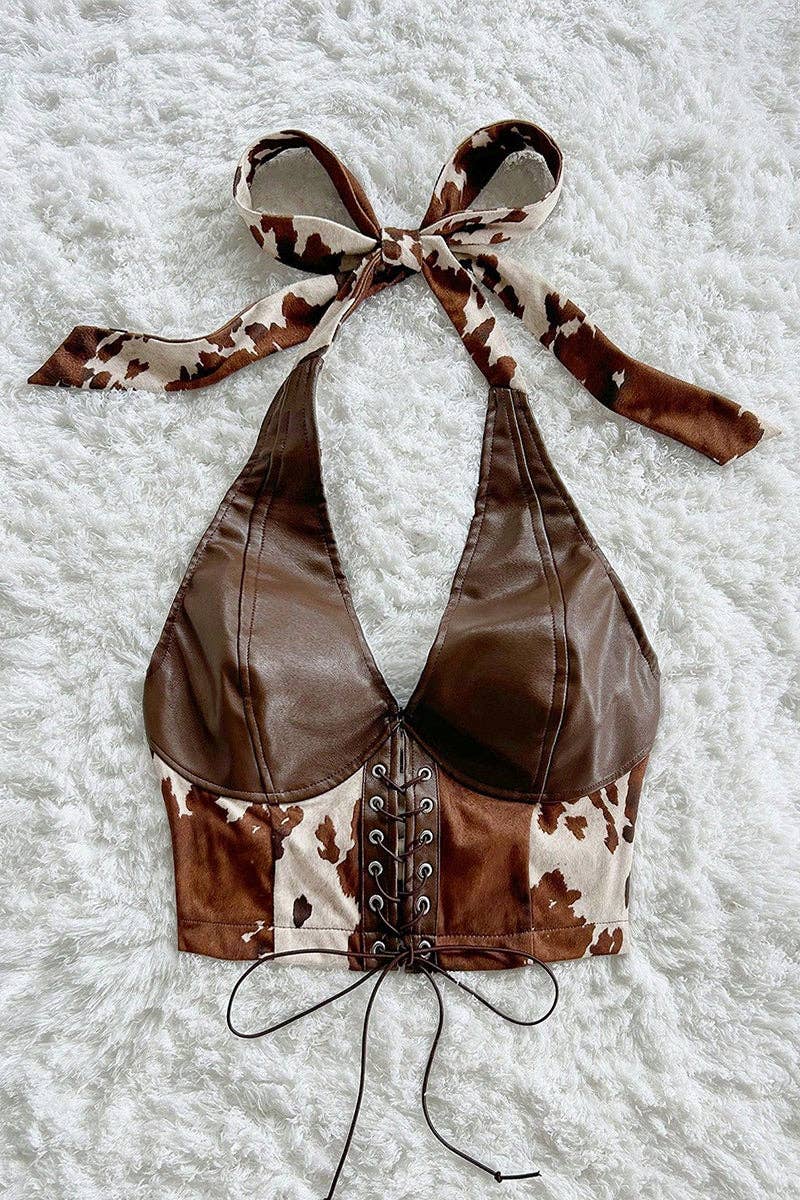 Tie-Neck Lace-Up Crop Tank