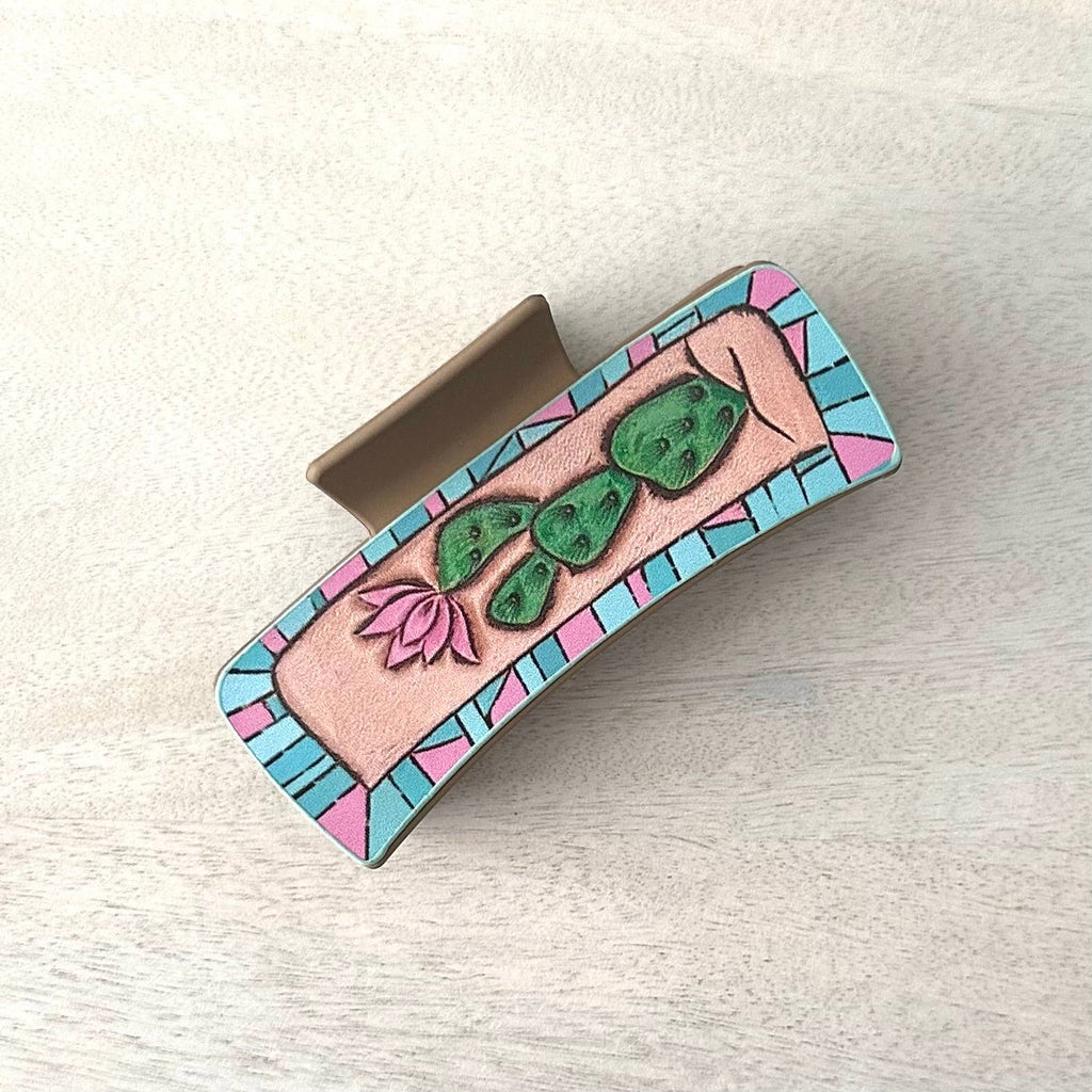 Leather Claw Western Hair Clip  "Cactus Flower"