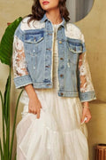 Lace Sleeve Denim Jacket