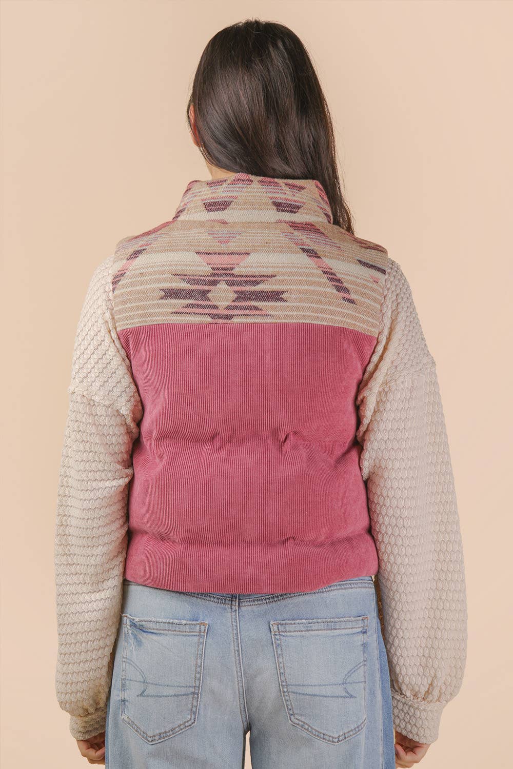 Aztec Graphic Corduroy Casual Puffer Vest