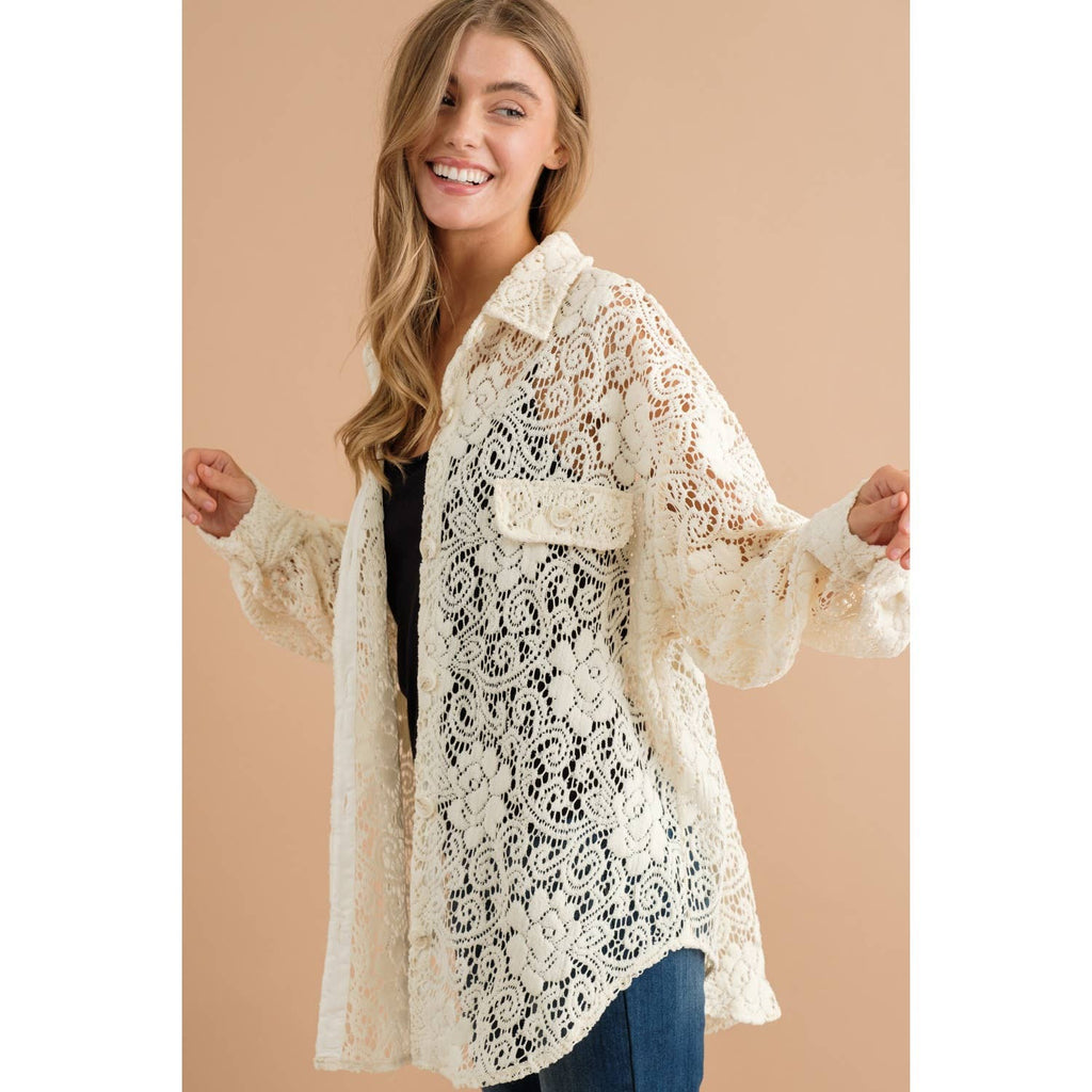 LACE  BUTTON DOWN SHACKET