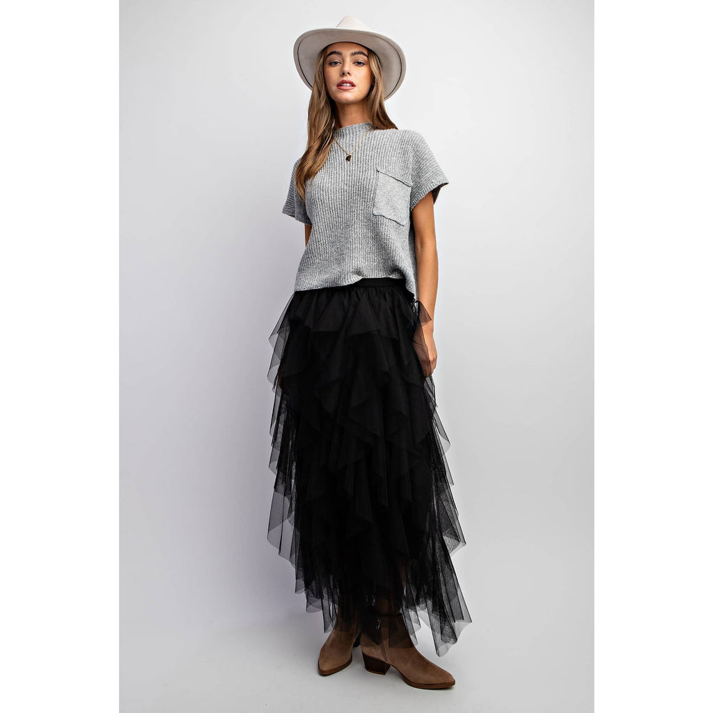 Cascading Tulle Mesh Layered Maxi Skirt - Retro Style