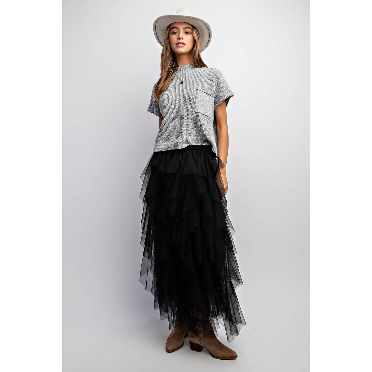 Cascading Tulle Mesh Layered Maxi Skirt - Retro Style