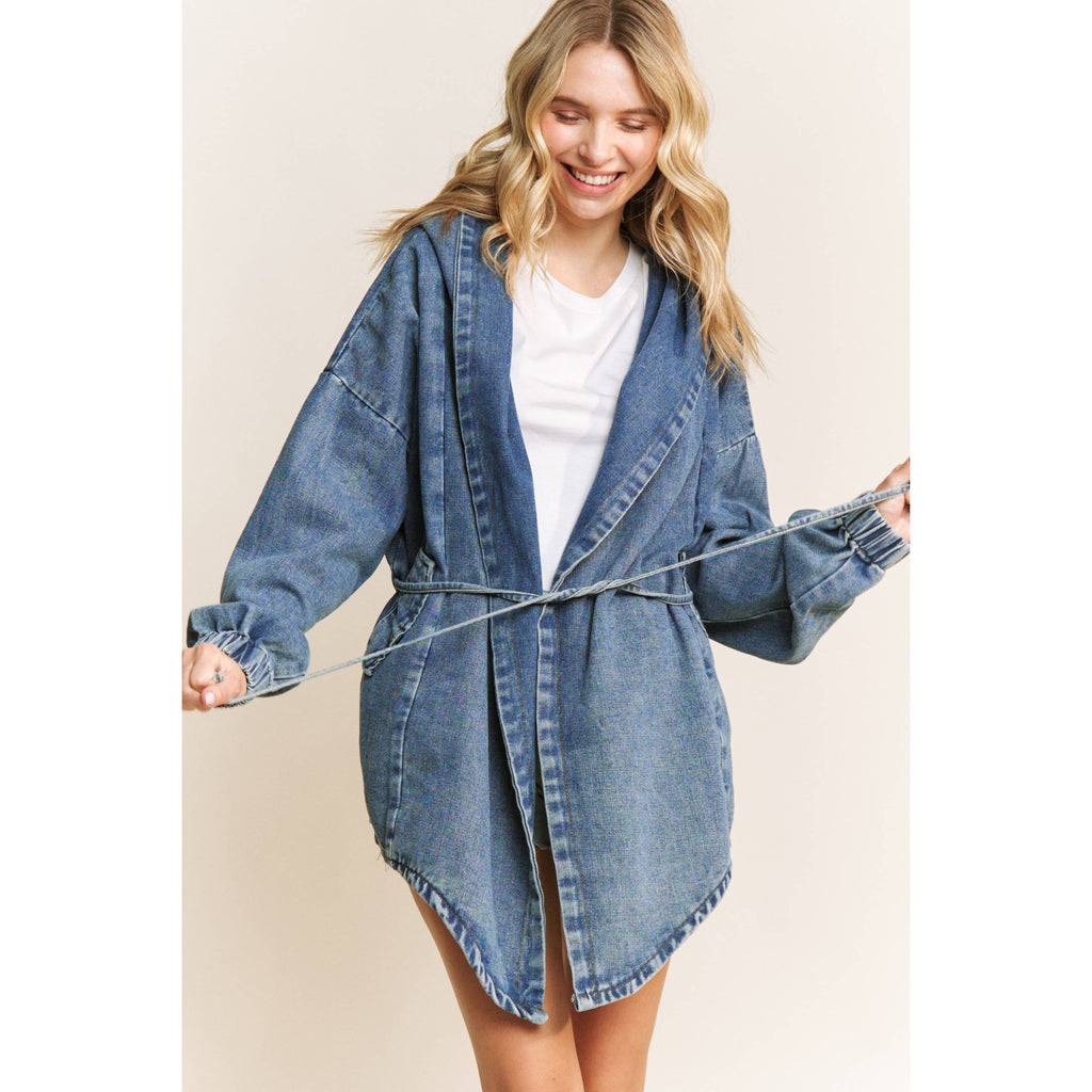 VINTAGE DENIM WASHED HOODED COAT SHACKET