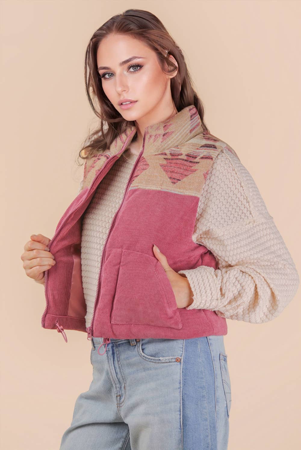 Aztec Graphic Corduroy Casual Puffer Vest