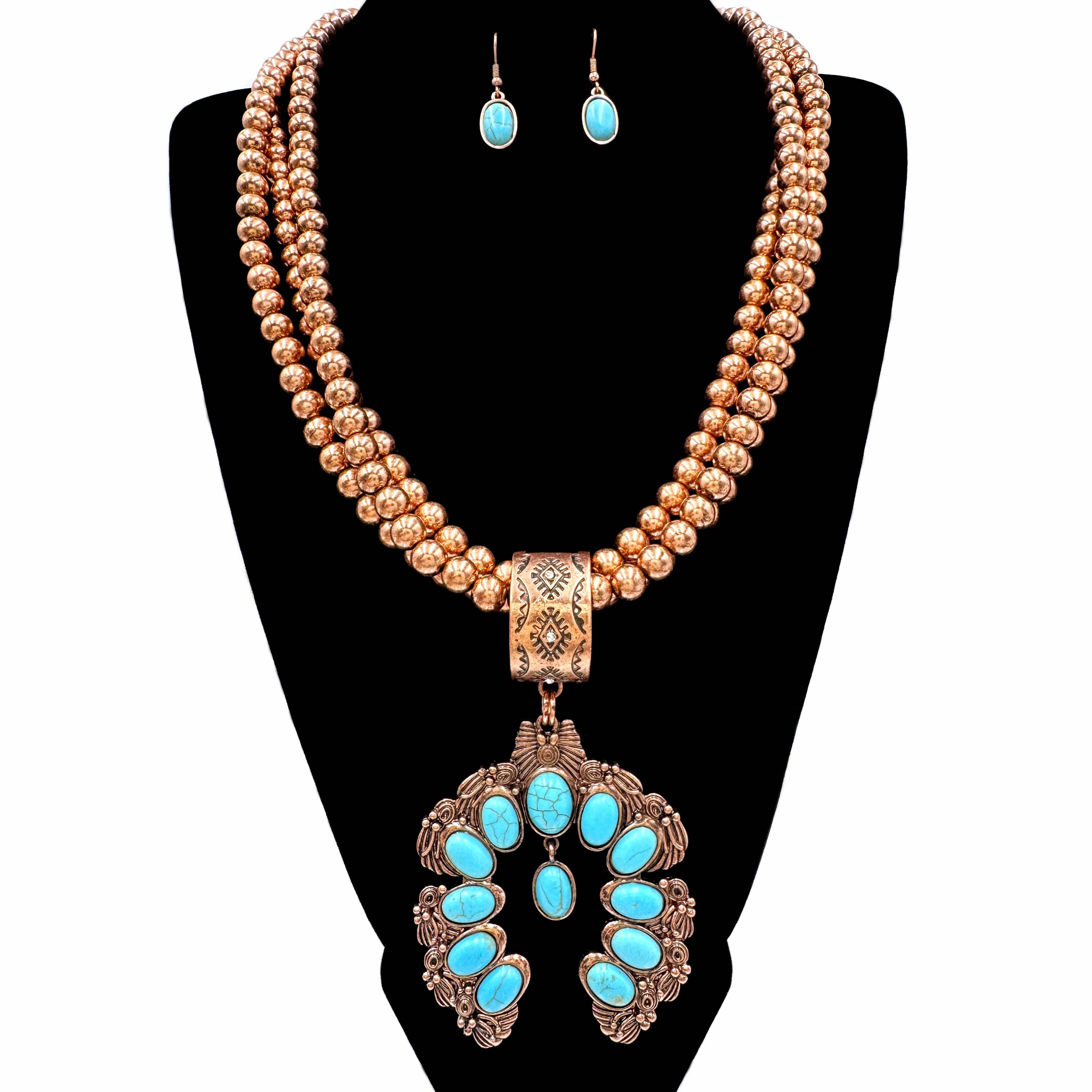 Large Squash Blossom Pendant Chunky Long Necklace Set