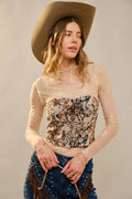 Horse Jacquard Lace-Up Corset Top