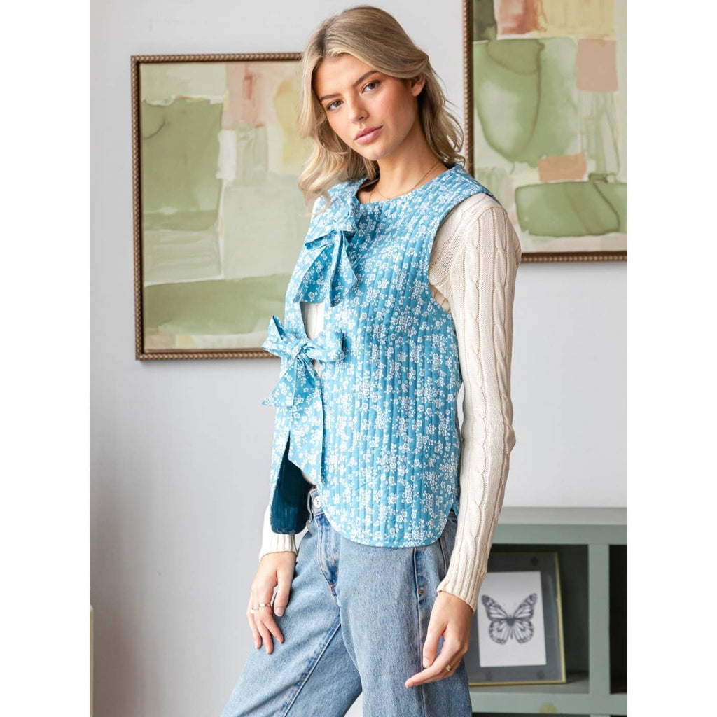 Printed Stripe Quilt Ribbon Tie Vest