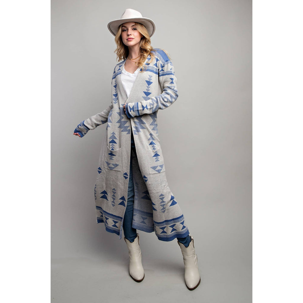 AZTEC PATTERN LONG CARDIGAN