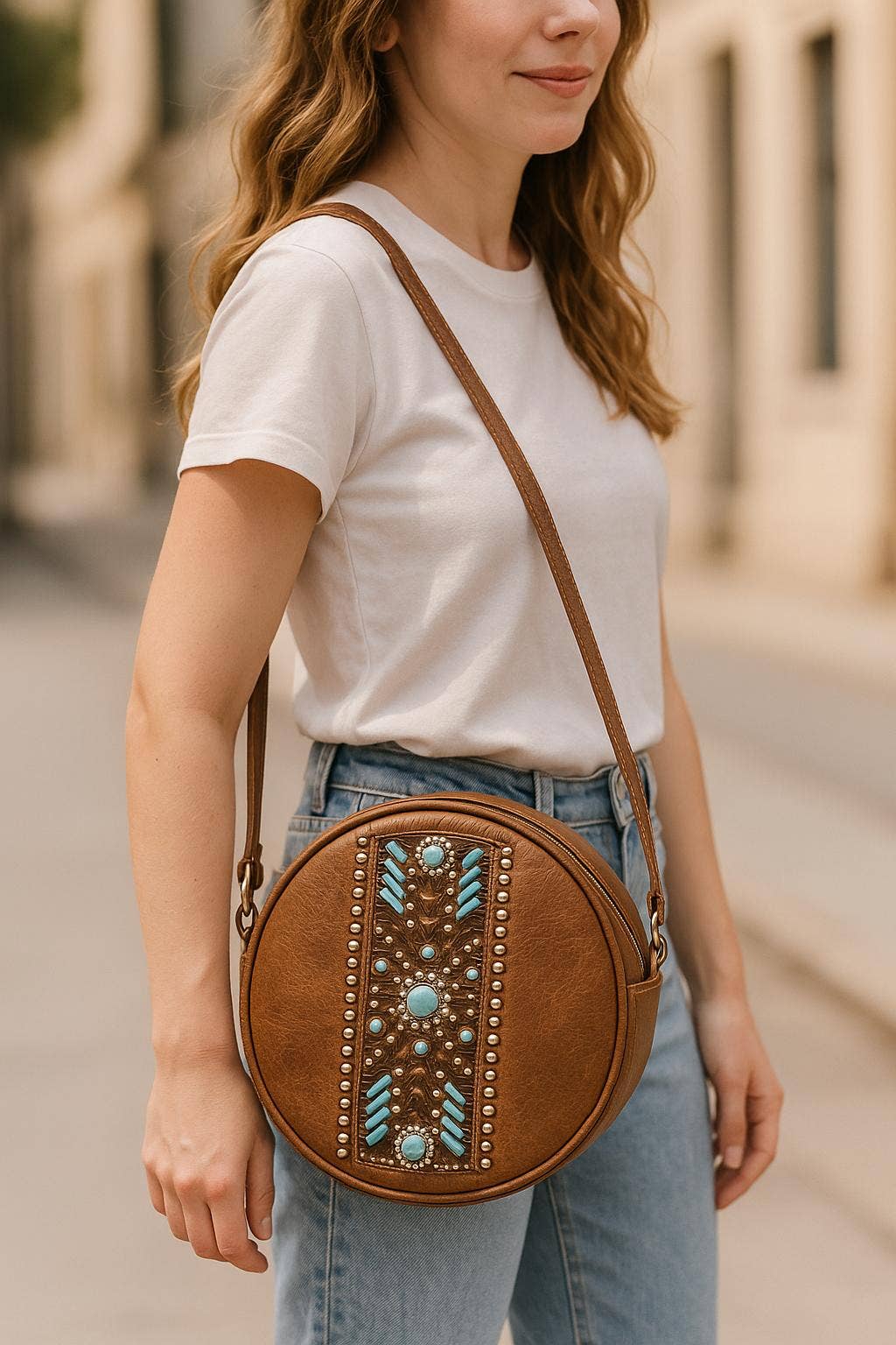 Brown and Turquoise barrel bag