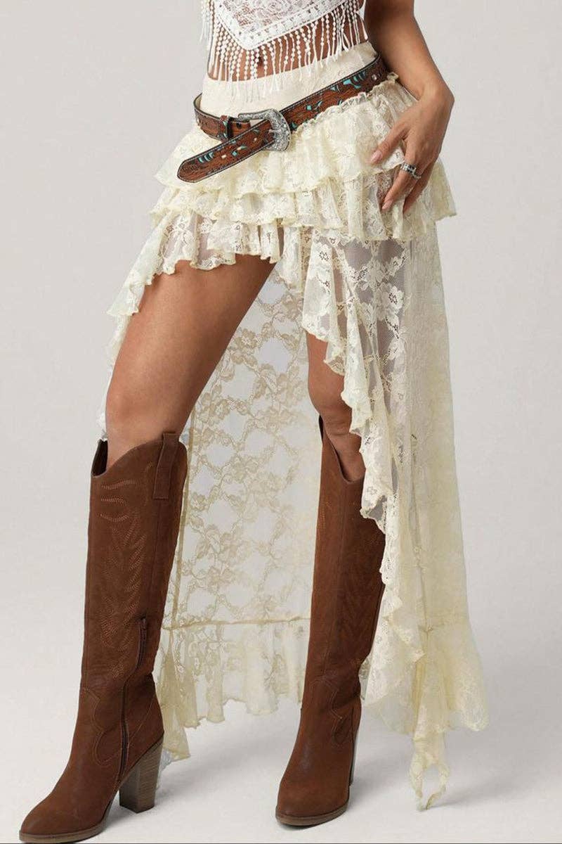Ruffled Asymmetrical High Low Skirt