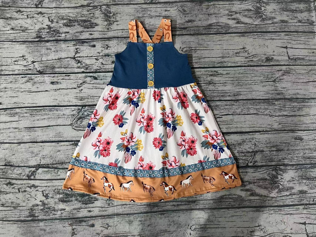 Baby Girls Western Horse Flowers Knee Length Dress