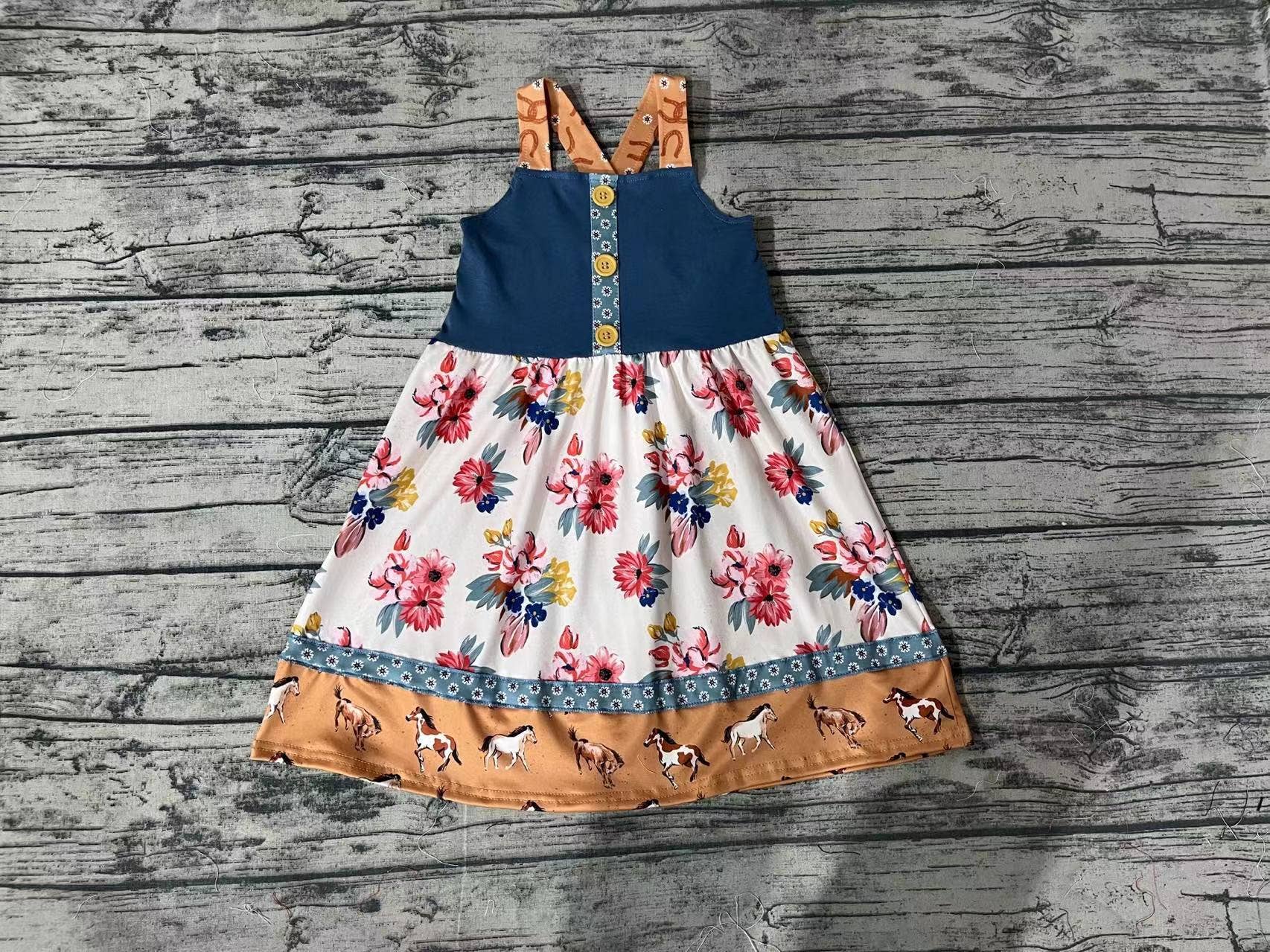 Baby Girls Western Horse Flowers Knee Length Dress