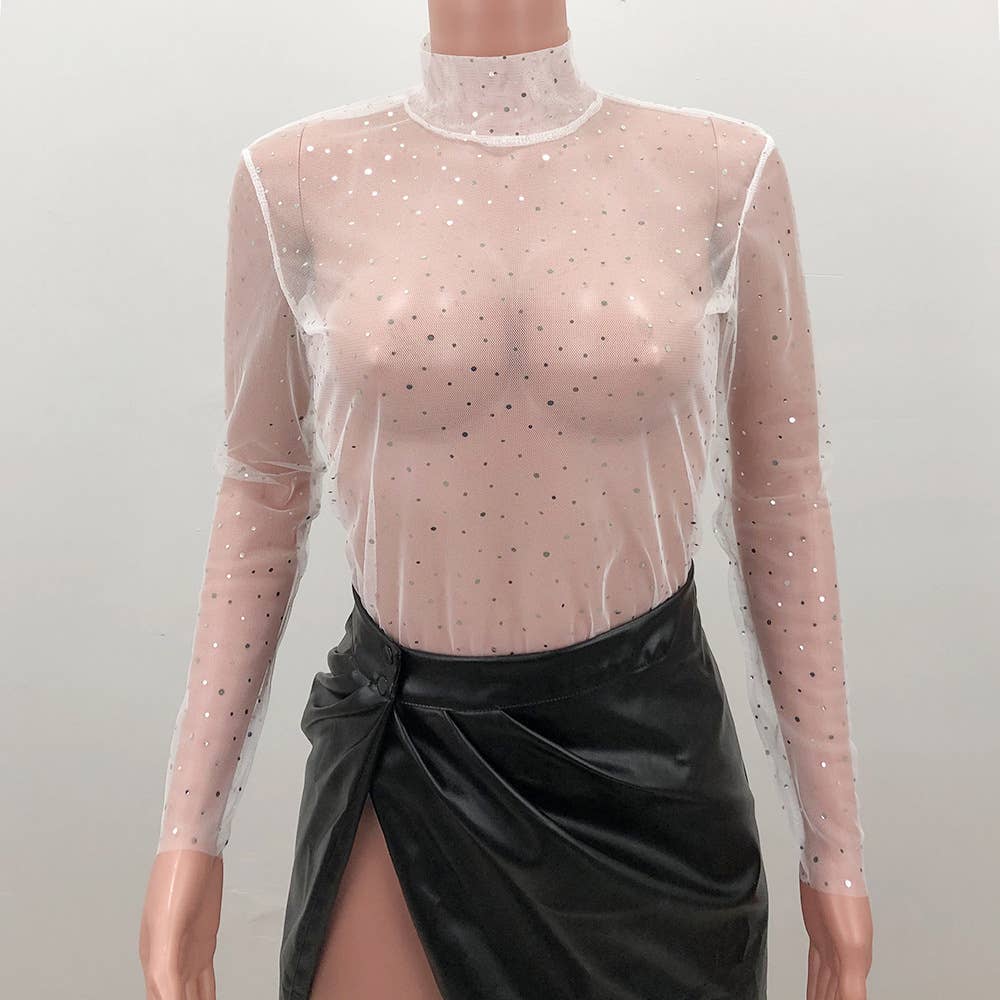 See Through Sheer Mesh Sequin Underwear Top