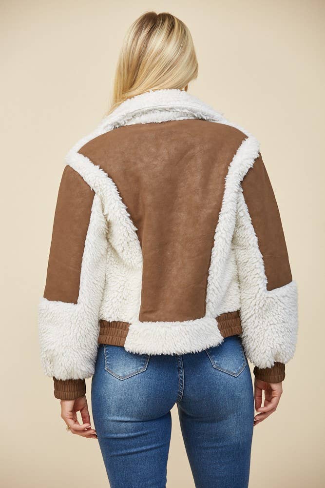 FAUX LEATHER SHEARLING MOTO JACKET