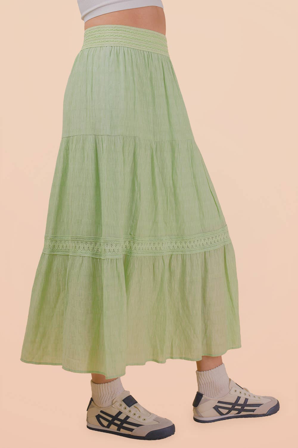 Tiered Layers Solid Woven Mini Dress W/ Lace Trim