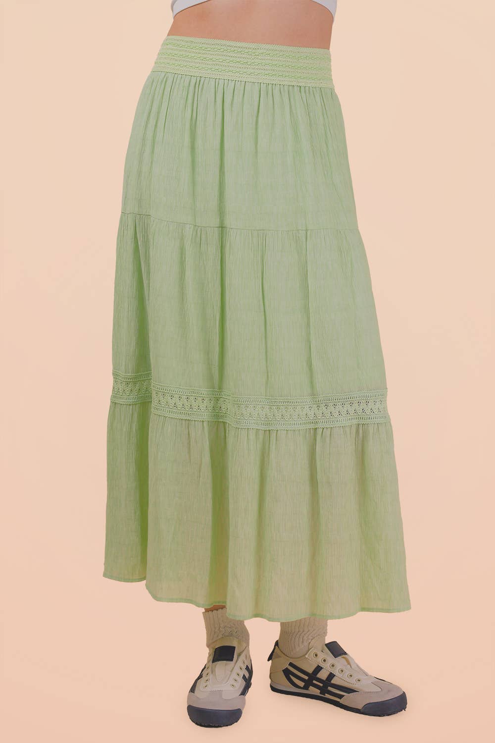 Tiered Layers Solid Woven Mini Dress W/ Lace Trim