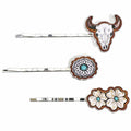 Western Icons Carved Leather Hair Pins 3 Piece Set