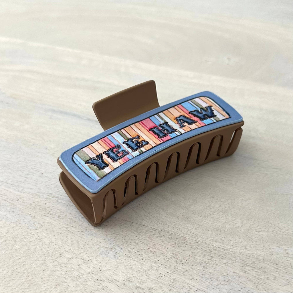 Western Hair Clip Leather Claw "Yee Haw"